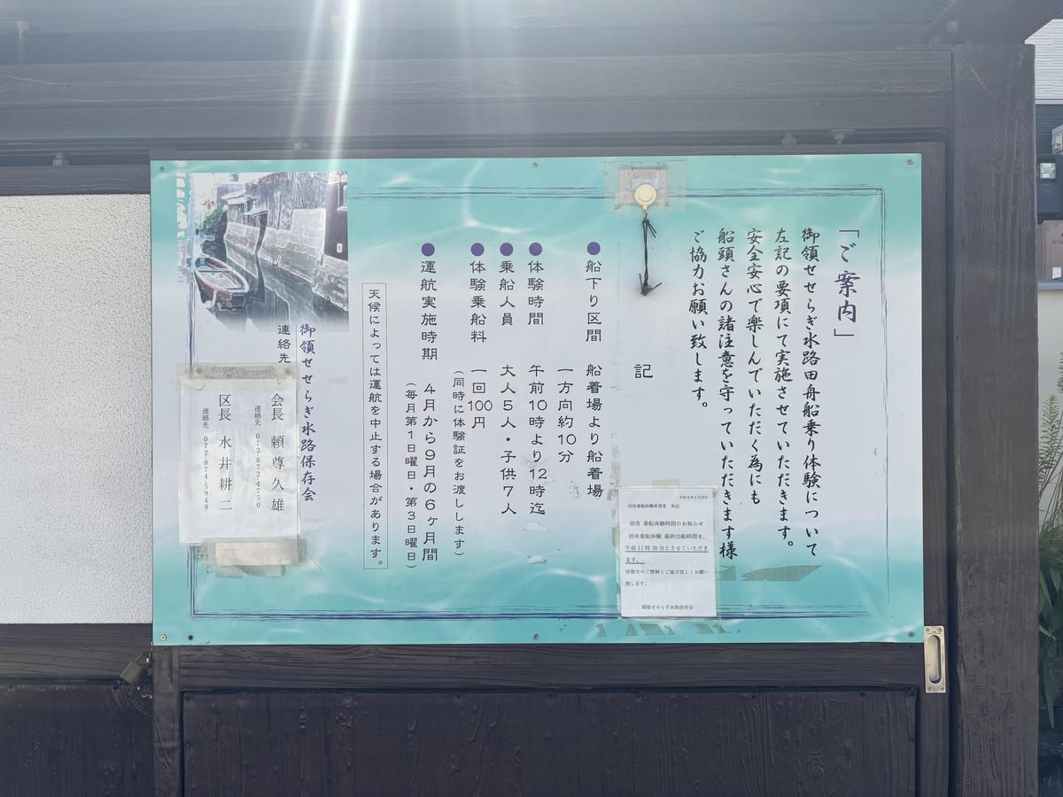 田舟乗り体験の案内板